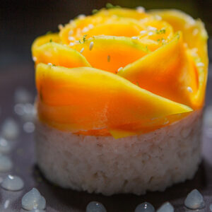Sticky rice (riz gluant) vanille mangue x gel citron vert-menthe