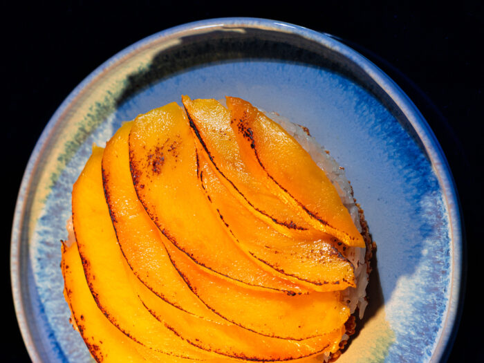 Mango sticky rice citronnelle torché x riz soufflé caramel beurre salé